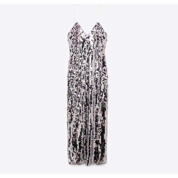 STRAPPY SEQUIN DRESS SILVER Silver Size Medium 9373/567 027/192 - Picture 8 of 13